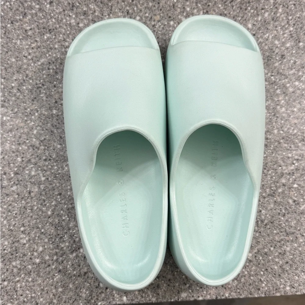 Charles & Keith Pale Blue Slide Platform Sandals